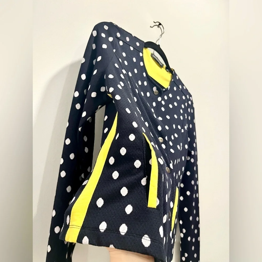 Vintage Polka Dot Black White Snap Button Long Sleeve Sweater Jacket Cardigan  6 - Picture 4 of 7